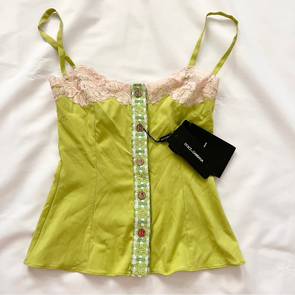 *Last Chance!!!! Vintage Dolce & Gabbana Lace Button Up Camisole Green XS